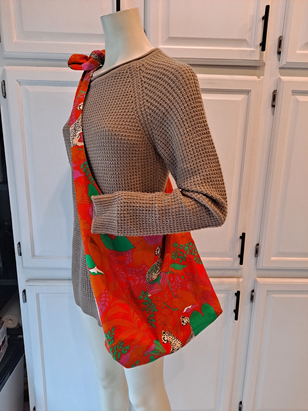 CAbi Reversible Sling Hobo Jungle Canvas Or Happy Leopard Cotton Bag